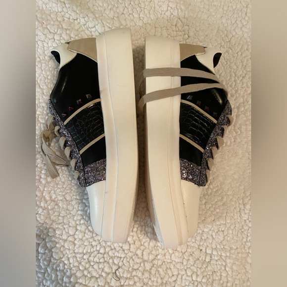 Yellow Box Women's Glitter Black and White Sneakers - Picture 3 of 8